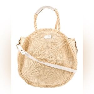Clare V. Moyen Alice Large Straw Rattan White Leather top handle crossbody bag
